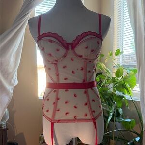 Victoria's Secret Red Sheer Embroidered Bustier